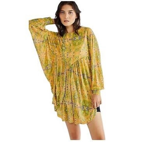 NEW Free People Sz S This Is It Tunic Top Sun Faded Printed Billowy Kimono - Picture 3 of 12